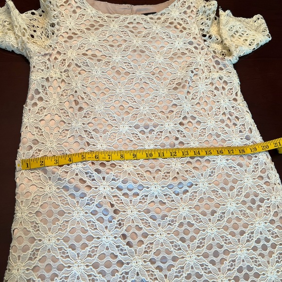 JAX (Black Label) – Cream/Off White Over Tan Crochet Lace Overlay Special Dress - Picture 7 of 17